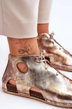 Lekkie Skórzane Botki Maciejka 03426-42 Złote