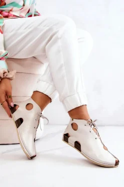 Lekkie Skórzane Botki Maciejka 03426-25 Jasny Beż