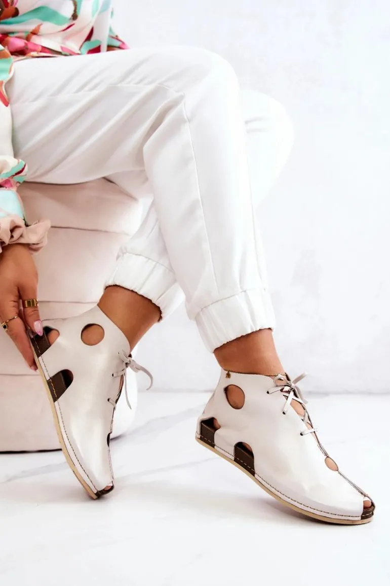 Lekkie Skórzane Botki Maciejka 03426-25 Jasny Beż