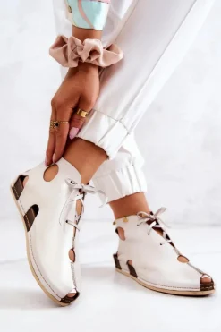 Lekkie Skórzane Botki Maciejka 03426-25 Jasny Beż