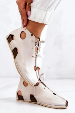 Lekkie Skórzane Botki Maciejka 03426-25 Jasny Beż