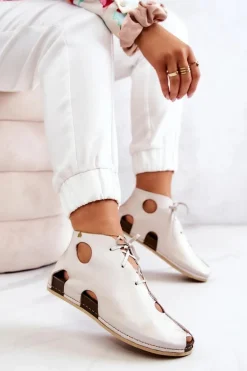 Lekkie Skórzane Botki Maciejka 03426-25 Jasny Beż