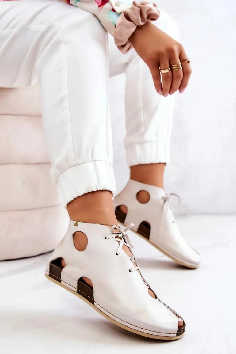 Lekkie Skórzane Botki Maciejka 03426-25 Jasny Beż