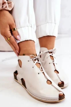 Lekkie Skórzane Botki Maciejka 03426-25 Jasny Beż