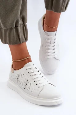 Lekkie Skórzane Trampki Damskie Białe S.Barski LR760