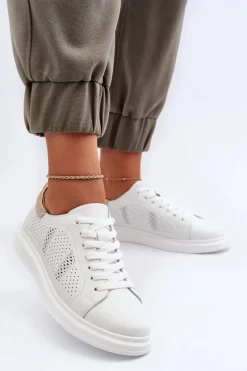 Lekkie Skórzane Trampki Damskie Białe S.Barski LR760