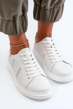 Lekkie Skórzane Trampki Damskie Białe S.Barski LR760