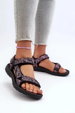 Lekkie Sportowe Sandały Damskie Czarno-Różowe Lumeria