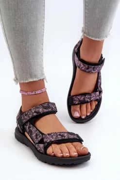 Lekkie Sportowe Sandały Damskie Czarno-Różowe Lumeria