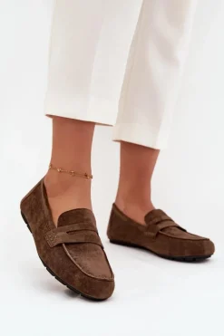 Loafersy Mokasyny Damskie Płaskie Ciemnozielone Roseline