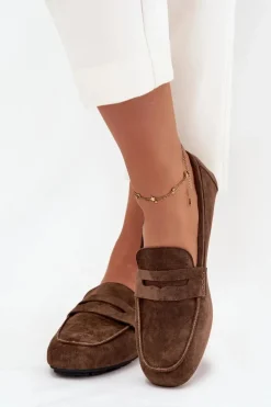 Loafersy Mokasyny Damskie Płaskie Ciemnozielone Roseline