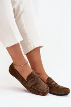 Loafersy Mokasyny Damskie Płaskie Ciemnozielone Roseline