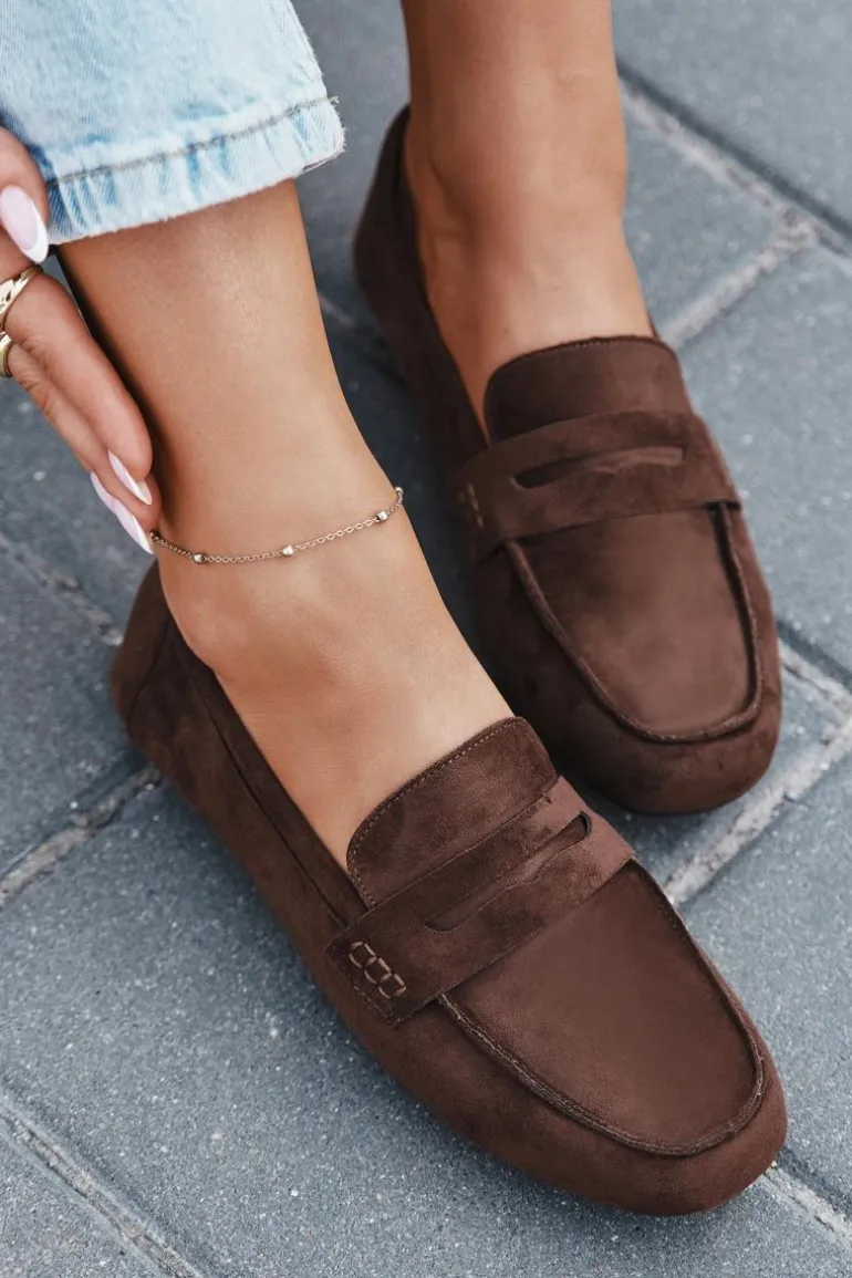 Loafersy Mokasyny Damskie Płaskie Ciemnobrązowe Roseline