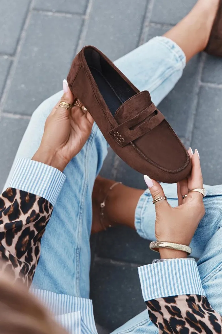Loafersy Mokasyny Damskie Płaskie Ciemnobrązowe Roseline
