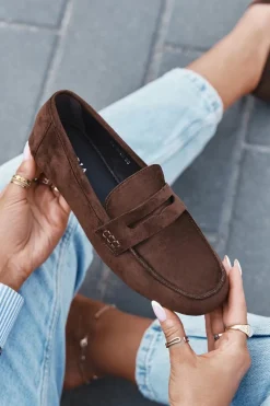 Loafersy Mokasyny Damskie Płaskie Ciemnobrązowe Roseline
