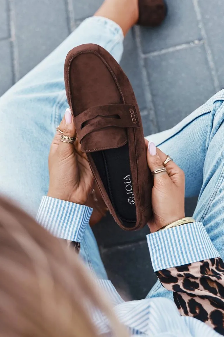 Loafersy Mokasyny Damskie Płaskie Ciemnobrązowe Roseline