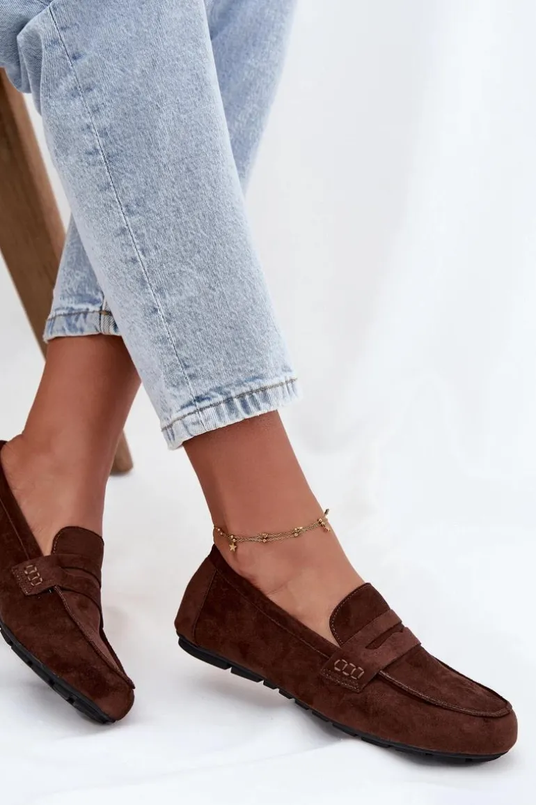 Loafersy Mokasyny Damskie Płaskie Ciemnobrązowe Roseline