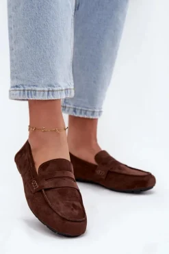 Loafersy Mokasyny Damskie Płaskie Ciemnobrązowe Roseline