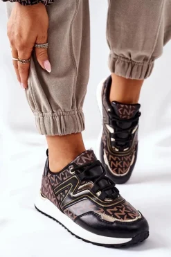 Logowane Sportowe Buty Sneakersy Czarno-Brązowe Always