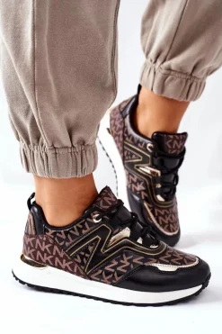 Logowane Sportowe Buty Sneakersy Czarno-Brązowe Always