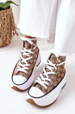 Logowane Trampki Na Platformie Brązowe Electric Love