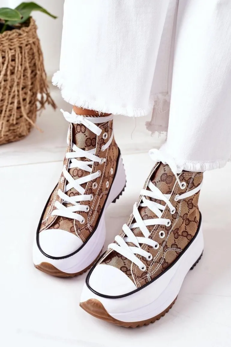 Logowane Trampki Na Platformie Brązowe Electric Love