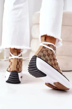 Logowane Trampki Na Platformie Brązowe Electric Love