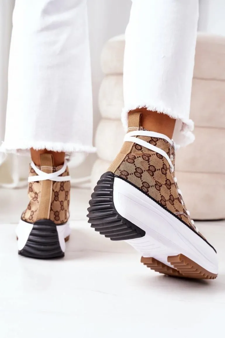 Logowane Trampki Na Platformie Brązowe Electric Love