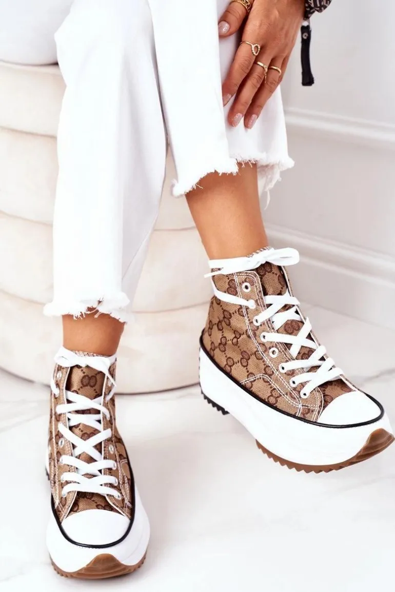 Logowane Trampki Na Platformie Brązowe Electric Love