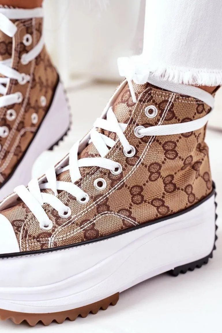 Logowane Trampki Na Platformie Brązowe Electric Love