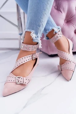 Lu Boo | Baleriny W Szpic Paski Nity Pudrowy Róż Esteria