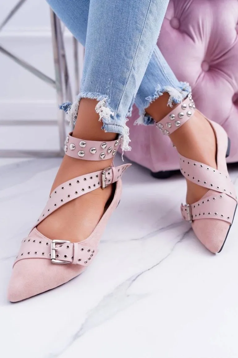 Lu Boo | Baleriny W Szpic Paski Nity Pudrowy Róż Esteria