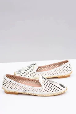 Lu Boo | Białe Ażurowe Balerinki Lordsy Stylish