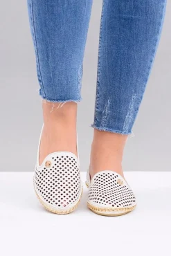 Lu Boo | Białe Ażurowe Balerinki Lordsy Stylish