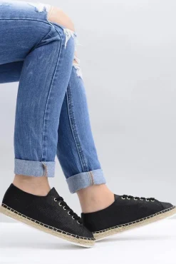 Lu Boo | Czarne Brokatowe Lniane Espadryle Fairy