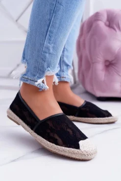 Lu Boo | Czarne Koronkowe Espadryle Tenisówki Hilary