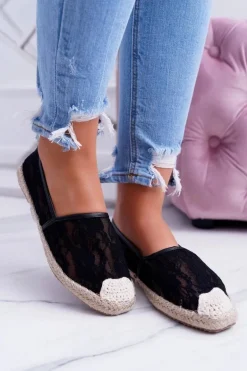 Lu Boo | Czarne Koronkowe Espadryle Tenisówki Hilary
