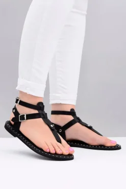 Lu Boo | Damskie Sandałki Czarne Japonki Gladiatorki Achilla
