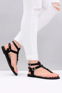Lu Boo | Damskie Sandałki Czarne Japonki Gladiatorki Achilla