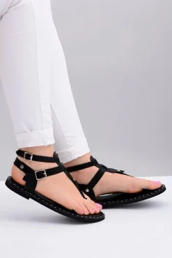Lu Boo | Damskie Sandałki Czarne Japonki Gladiatorki Achilla
