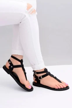 Lu Boo | Damskie Sandałki Czarne Japonki Gladiatorki Achilla