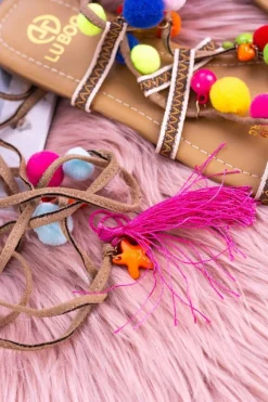 Lu Boo | Kolorowe Sandałki Pompony Rzymianki Gladiatorki