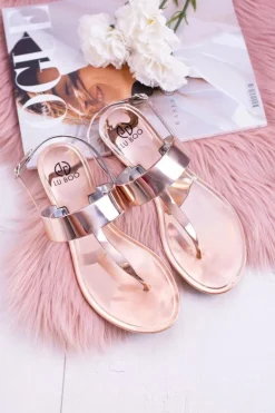 Lu Boo | Lustrzane Sandały Złoty Róż Japonki II-GAT Nora