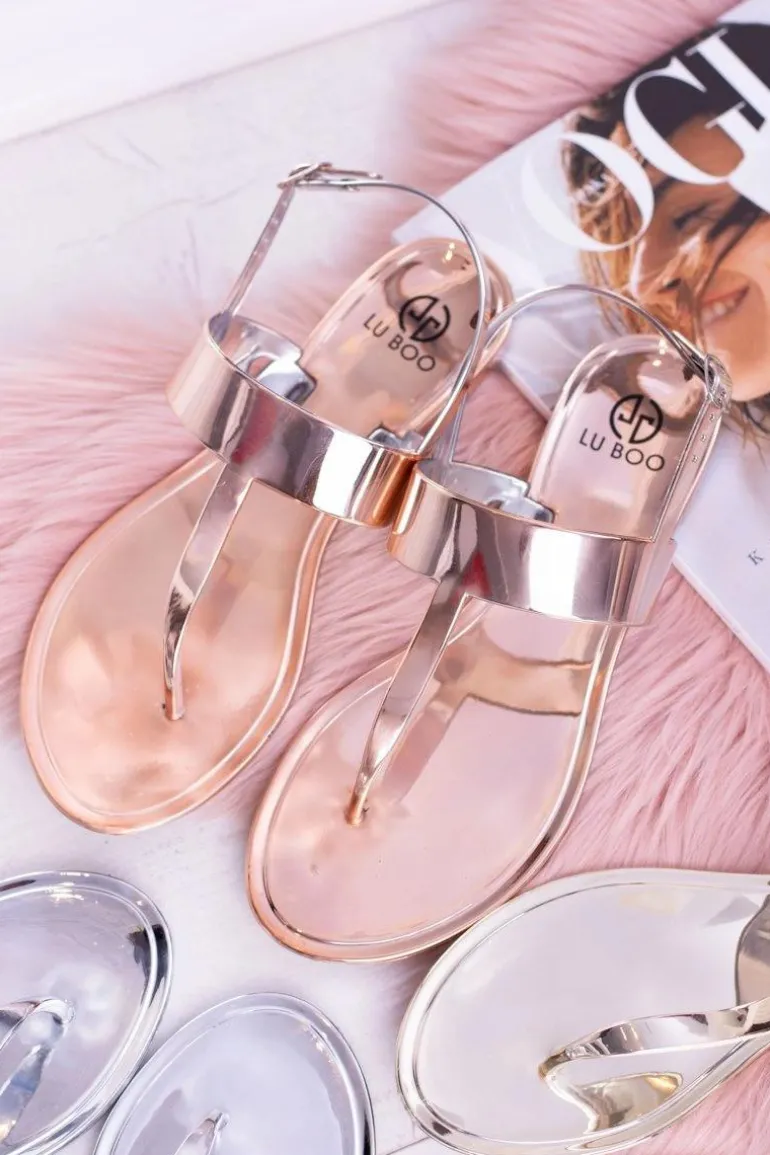 Lu Boo | Lustrzane Sandały Złoty Róż Japonki II-GAT Nora