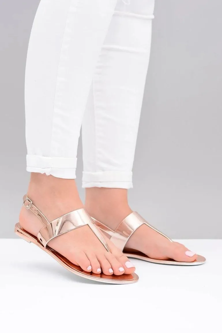 Lu Boo | Lustrzane Sandały Złoty Róż Japonki II-GAT Nora