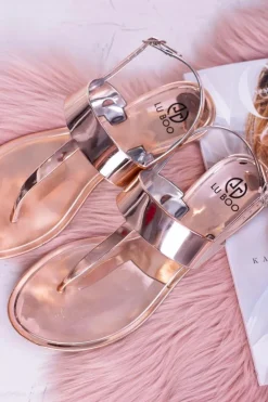 Lu Boo | Lustrzane Sandały Złoty Róż Japonki II-GAT Nora