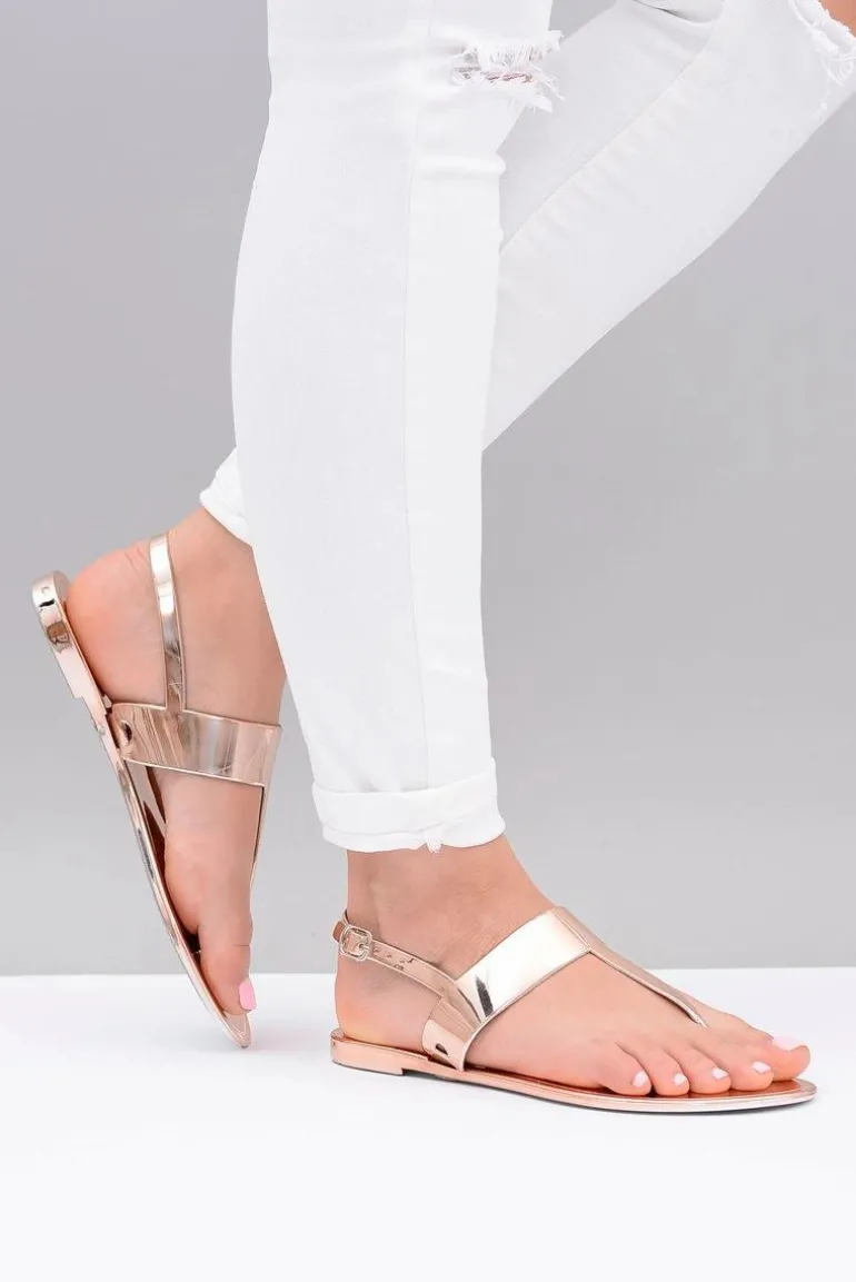 Lu Boo | Lustrzane Sandały Złoty Róż Japonki II-GAT Nora