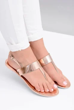 Lu Boo | Lustrzane Sandały Złoty Róż Japonki II-GAT Nora