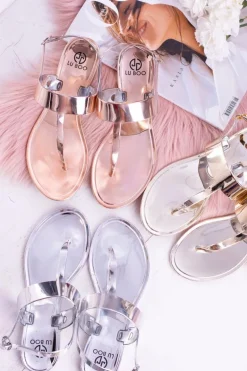 Lu Boo | Lustrzane Sandały Złoty Róż Japonki II-GAT Nora