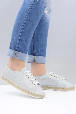Lu Boo | Srebrne Brokatowe Lniane Espadryle Fairy